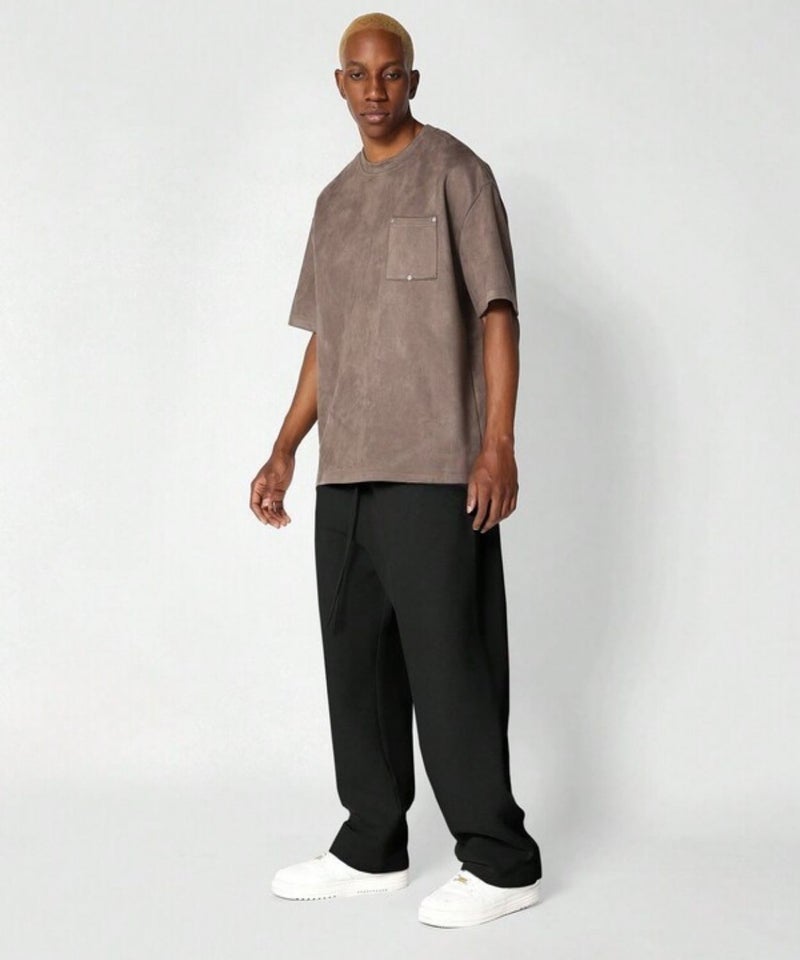 FLYNOFF Solid Black Ultra Soft Brushed Fleece Track Pant with Elastic Waist and Loose Fit Design - Image 4